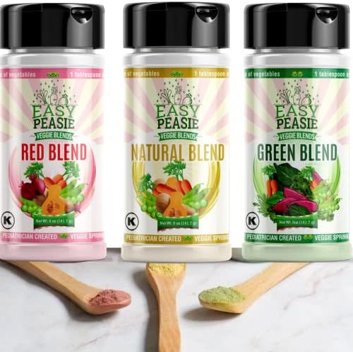 Easy Peasie 5oz 3-pack Bundle, Vegetable Powder Blends for Kids and Picky Eaters, Add to Meals and Smoothies (3-Pack: Green, Red, and Natural - each 5 oz)