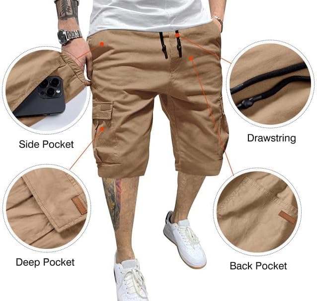 JMIERR Mens Casual Cotton Twill Cargo Shorts Drawstring Classic Chino Stretch Short with 6 Pockets - Image 7
