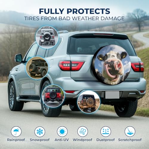 Image of GENANY Dairy Cow Father's Day PVC Spare Tire Cover for RV Trailer, Waterproof, No Camera Hole, Size 17 Fits 31-33 Inch