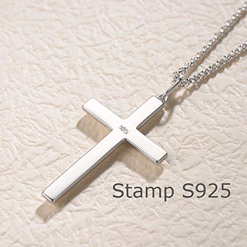 FANCIME White Gold Plated 925 Sterling Silver Cross Pendant Necklace With 4MM Figaro Solid Curb Link Chain Gifts for Him Men, 24-INCH4