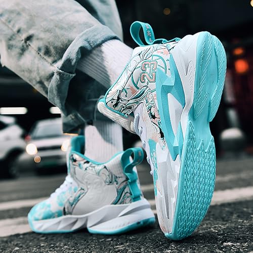 Image of Men's High-Top Basketball Shoes Anti-Slip and Wear-Resistant Soles Running Shoes Graffiti Design Fashionable Sports Shoes