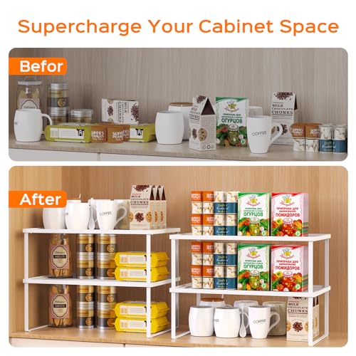 LANEJOY Metal Cabinet Shelves Organizer, Set of 4 Kitchen Counter Shelves, Stackable and Expandable Storage Racks for Cabinet Counter Pantry, White, 17" L x 10" D x 6.3" H - Image 3