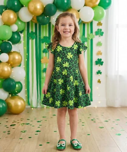Image of Unique Baby Girls' Short Sleeve Everyday Printed Dresses for Kid and Toddler, Sizes 2T-12Y