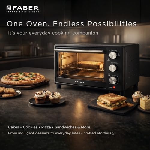Image of Faber FOTG 24L Neo|1500 Watts OTG|Bake,Toast, Grill| 4 Stage Functions,Upper & Lower Heating|Cool-Touch Handle, Heat Resistant Glass, Indicator Light, Auto-Shut, Ready Bell| Removable Crumb Tray