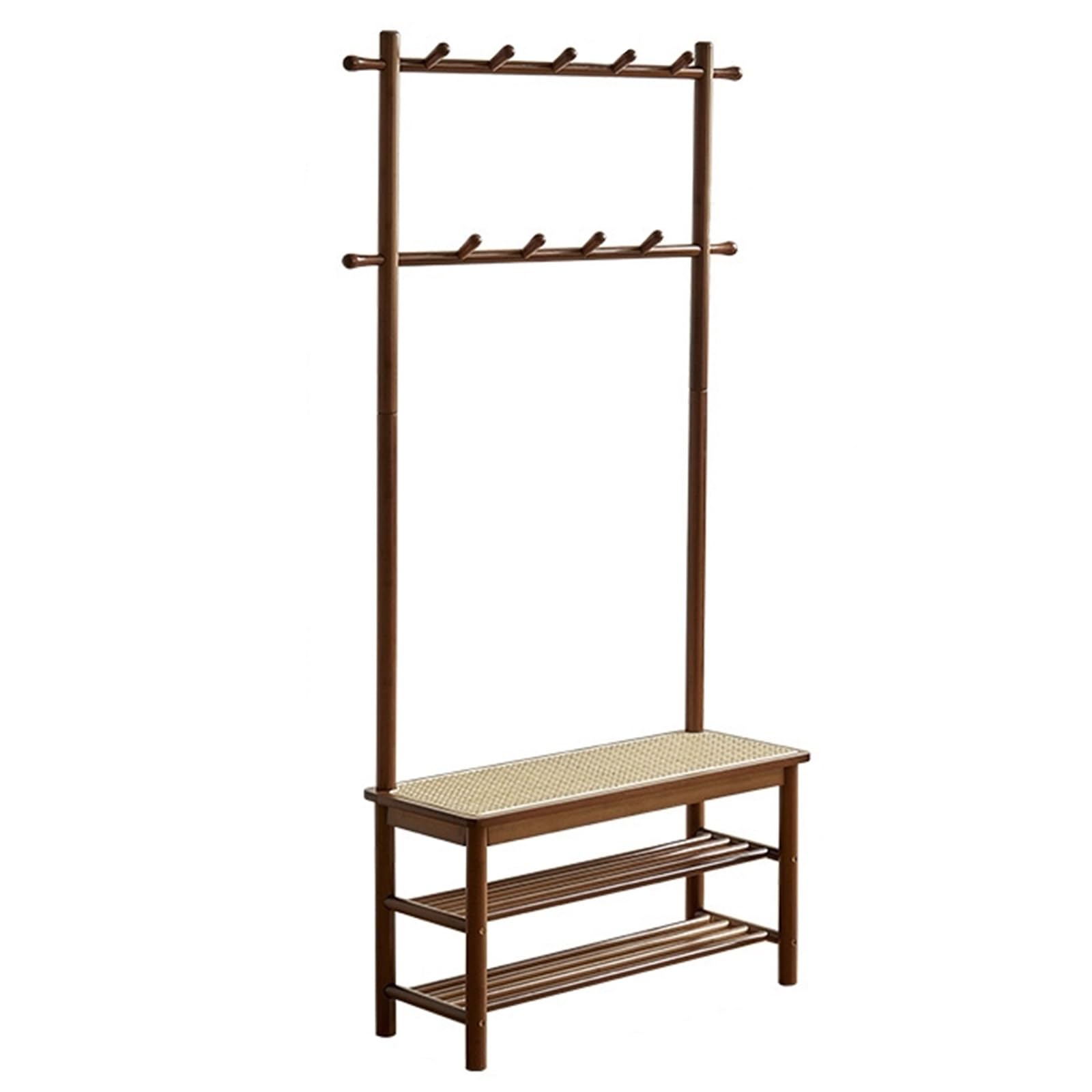 Banc de Rangement Chaussures avec Porte-Manteau Bambou Marron 2 Étagères