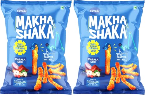 Image of Farmley Makha Shaka Masala Stix Farmley Pillow Pouch 33 g I Healthy Snacks | Namkeen Snacks I Puffed Snacks | Roasted in Olive Oi (Pack of 2)