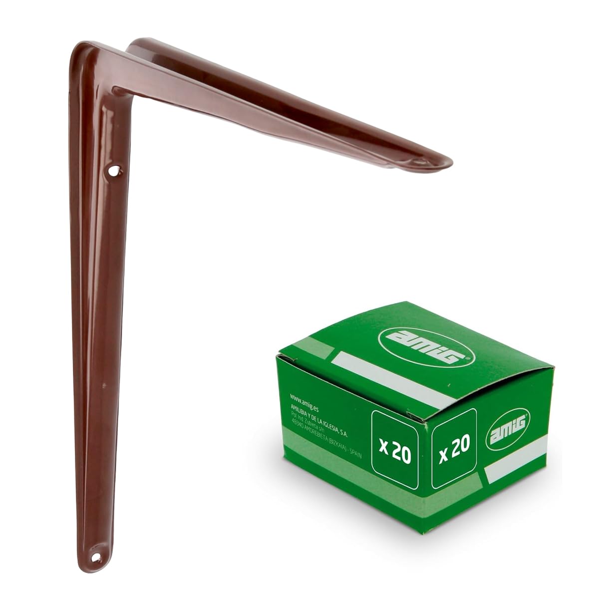 Amig - Set Wandregalhalterungen - 20 Stück - Stahlwinkel - 350x300 mm - Braun - Belastbar bis 35 kg - Winkel für Regalböden - Regalträger - Einfache Montage