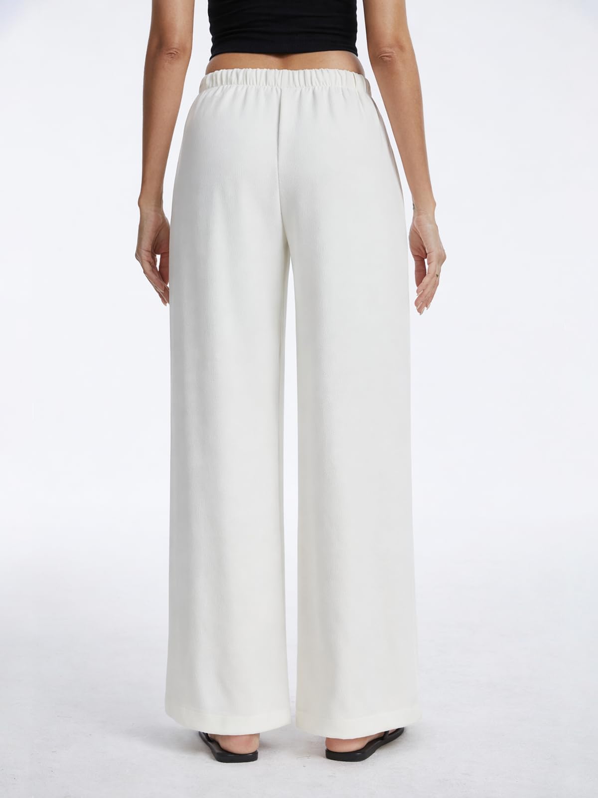 AnotherChill Women's High Waisted Wide Leg Crepe Pants Pull On Wrinkle Free Trousers with Pockets for Work Business Casual — view 4