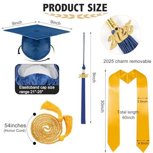 Graduation Cap and Gown 2025 Set with Tassel Honor Cord Graduation Stoles for High School College Bachelor2