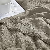JOOJA Throw Blanket for Couch Bed Soft Muslin Cooling Cotton Blanket Reversible Knit Blanket for Adults Taupe 50'x70'