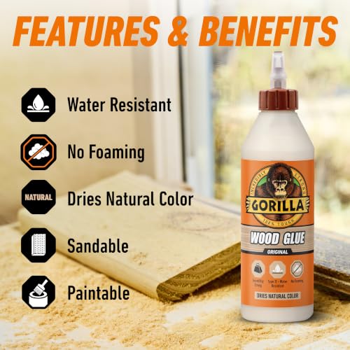 Image of Gorilla Wood Glue, 18 Ounce Bottle, Natural Wood Color, (Pack of 1)