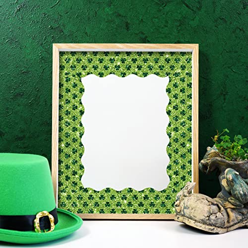 Image of Whaline 69 Ft St. Patrick's Day Glitter Bulletin Board Borders 5 Designs Shine Green Shamrock Clover Stripe Dot Border Trim Bulletin Board Stickers for Classroom Office Irish Party Decor