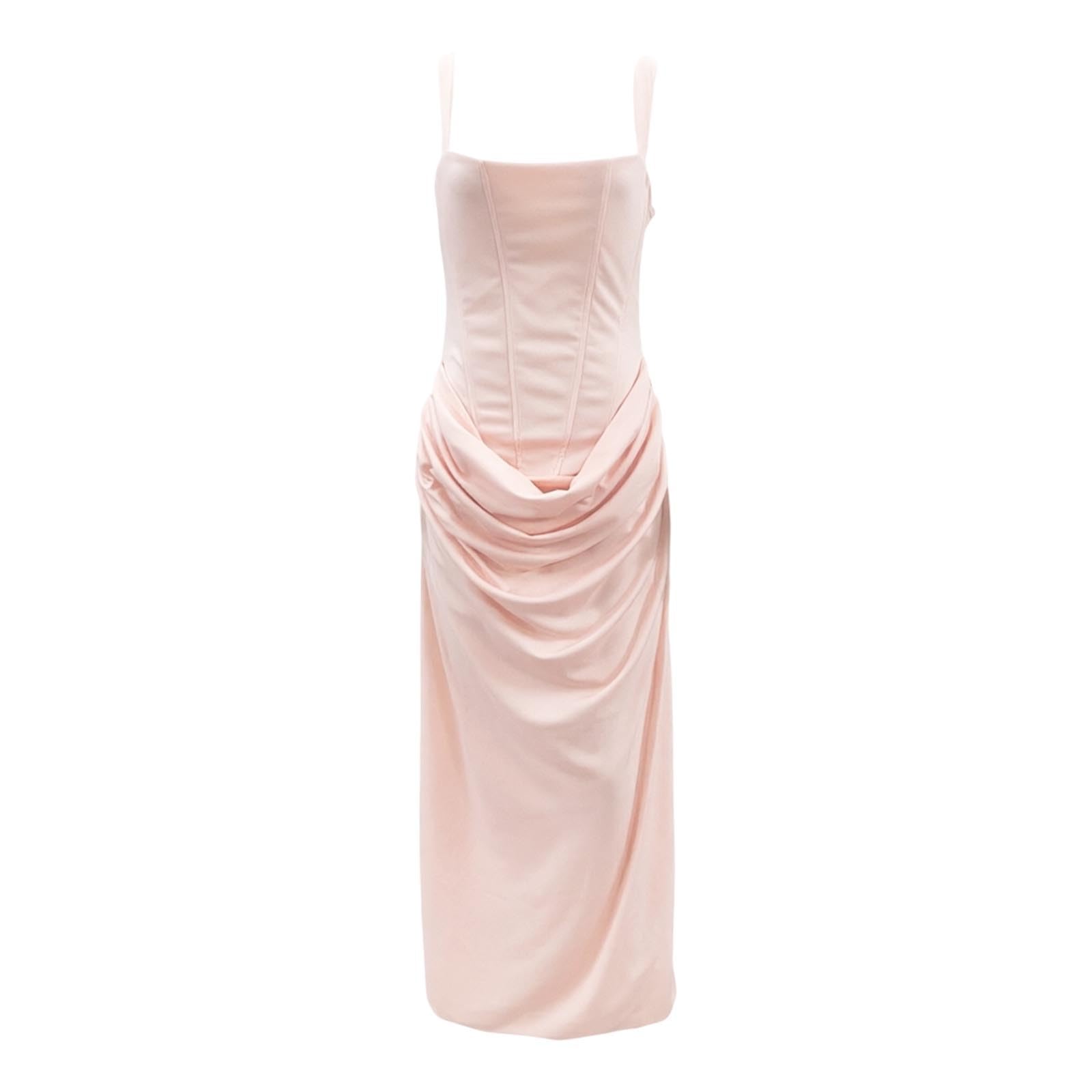 Robe midi Moulante à Bretelles Corset pour Femme, Coupe ajustée, Couleur Unie, élégante, Robe Longue d'été