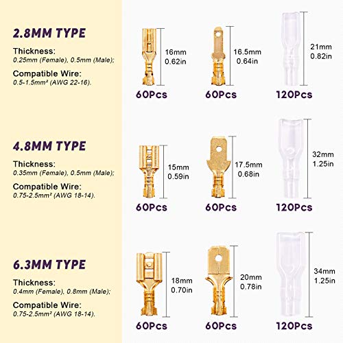Swpeet 720Pcs Gold 2.8/4.8/6.3Mm Male And Female Spade Quick Connectors Wire Crimp Terminal Block With Insulating Sleeve Assortment Kit Perfect For Electrical Wiring Car Audio Speaker #TOP1