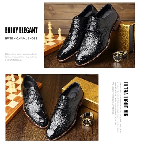 Men's Alligator Lace Up Dress Shoes Men's Crocodile Print Round Toe Oxford Shoes,Classical Business Formal Derby Shoes for Men3