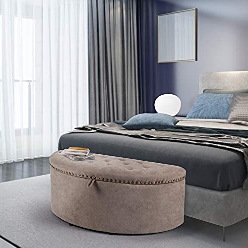 Image of Half Moon Modern Storage Ottoman Bench, Upholstered Bed End Bench Storage Chest,Couch pouffe Puffy Settee Footstool for livingroom Bedroom Gray