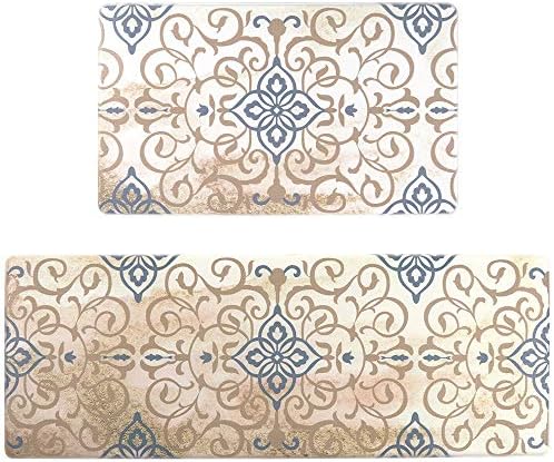 Kitchen Rug and Mat Set,Seavish Anti Fatigue Non Slip Cushioned Standing Floor Mat Waterproof Heavy Duty PVC Rubber Comfort Runner for Kithchen Sink/Laundry/Office Desk