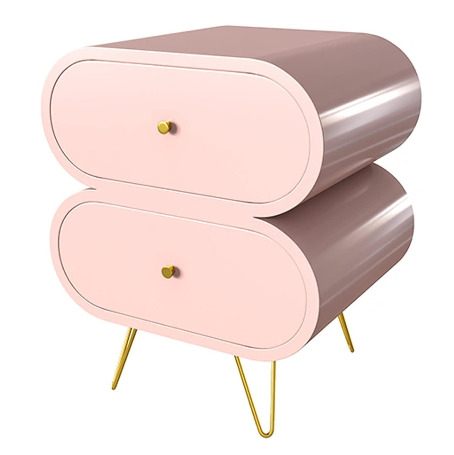 Comodino in Legno Comodini Unici 2 Cassetti con Gambe in Acciaio Inox Tavolo in Stile Moderno/Rosa/50 * 40 * 53Cm