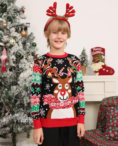 Cutemile Kids Boy Ugly Christmas Sweaters Size 5-14 Girls Light Up Xmas Sweaters for Party2