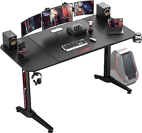 VITESSE Gaming Desk 63 Inch, Ergonomic Gamer Computer Desk with Mouse Pad, PC Gaming Tables with Chargeable Gaming Handle Rack, Cup Holder Headphone Hook VITESSE Gaming Desk 63 Inch, Ergonomic Gamer Computer Desk with Mouse Pad, PC Gaming Tables with Chargeable Gaming Handle Rack, Cup Holder Headphone Hook