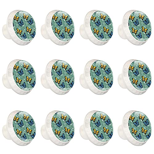Boutons de commode ronds imprimé papillon bucolique jaune et bleu - 2
