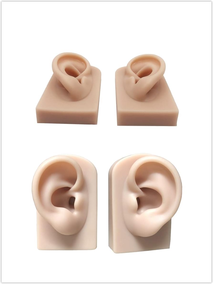 2 pcs Soft Silicone Ear Model, Left and Right Flexible Fake Ear for Piercing Practice, Realistic Ear Mold for Jewelry Display Acupuncture Mannequin Learning (Light Brown) - Image 7