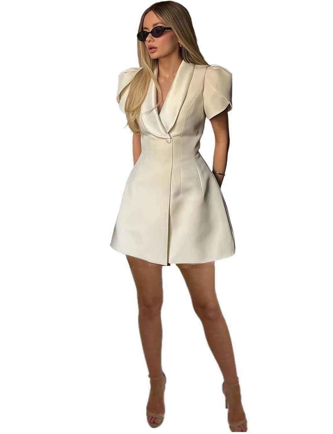Womens Summer Blazer Dress Shawl Lapel Teacher Office Work Suit Jacket with Short Sleeves