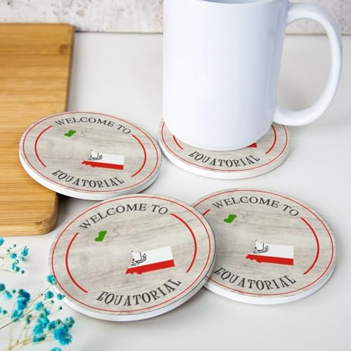 Lot de 4 dessous de verre en céramique de la Guinée équatoriale de la Fierté nationale de la Guinée équatoriale, dessous de verre en liège Welocme à la Guinée équatoriale, table basse en liège, cadeau