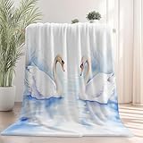 Flanell Decke für Sofa Bett, Aquarell See Elegant Schwäne Printdesign, Weiß Flauschige Kuscheldecke aus Flanell Wärmende Tagesdecke Waschbar Überwurf für Erwachsene und Kinder 180×200 cm