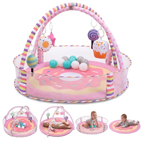 Image of 4-in-1 Baby Play Mat & Baby Play Gym,Baby Girl Play Mat Activity Gym, Pink Donut Tummy Time Mat for Babies and Toddlers, Infant Activity Center for Newborn to Develop Motor Cognition