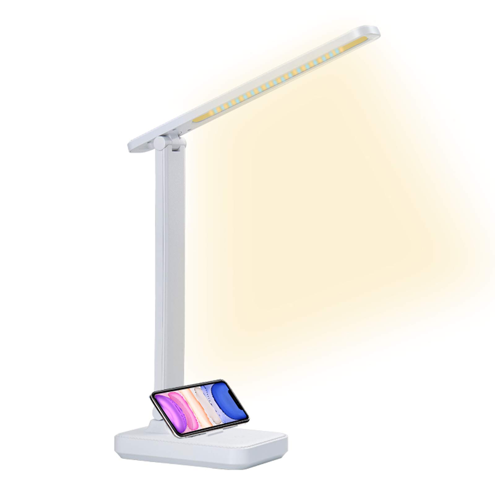 LED Desk Lamp, QueenDer Eye Protection Table Lamps Rechargeable Dimmable Office Eye Caring Lighting Touch Control, 5 Lighting Modes with 5 Brightness Levels for Studying Working Reading-White [Energy Class A+++]