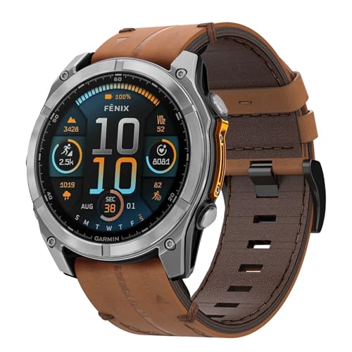 Leder Armband für Garmin Fenix 7, 22mm Echte Leder Ersatzarmband Quick-Fit Uhrenarmband für Fenix 8 47mm, FEnix 6, FEnix 6 Pro, FENix 5, FENix 5 Plus, Forerunner 935 945, Instinct 2, Approach S60