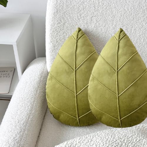 Pack of 2 Leaf Shaped Throw Pillows Cushions 15" x 10" 3D Leaf Shaped Plant Pillows Fluffy Plush Leaves Pillows Cushions for Sofa Car Bedroom Couch Living Room (Chartreuse Yellow, 20" x 12")