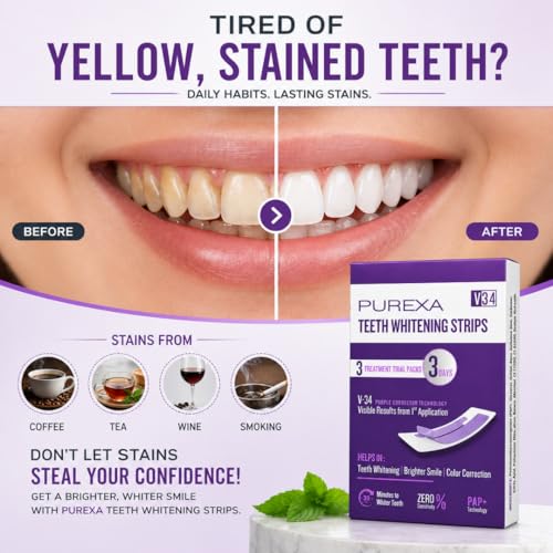 Image of PAP+ Teeth Whitening Strips 3 PCS | V34 Enamel-Safe Whitening | Removes Coffee, Tea & Tobacco Stains | Smile Brightening Oral Care Kit for Men & Women