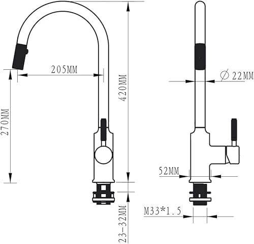 Miniatura 7 de TURS Grifo de cocina de oro cepillado Grifos de cocina de latón con rociador extraíble de una sola manija un agujero de arco alto cobre grifo