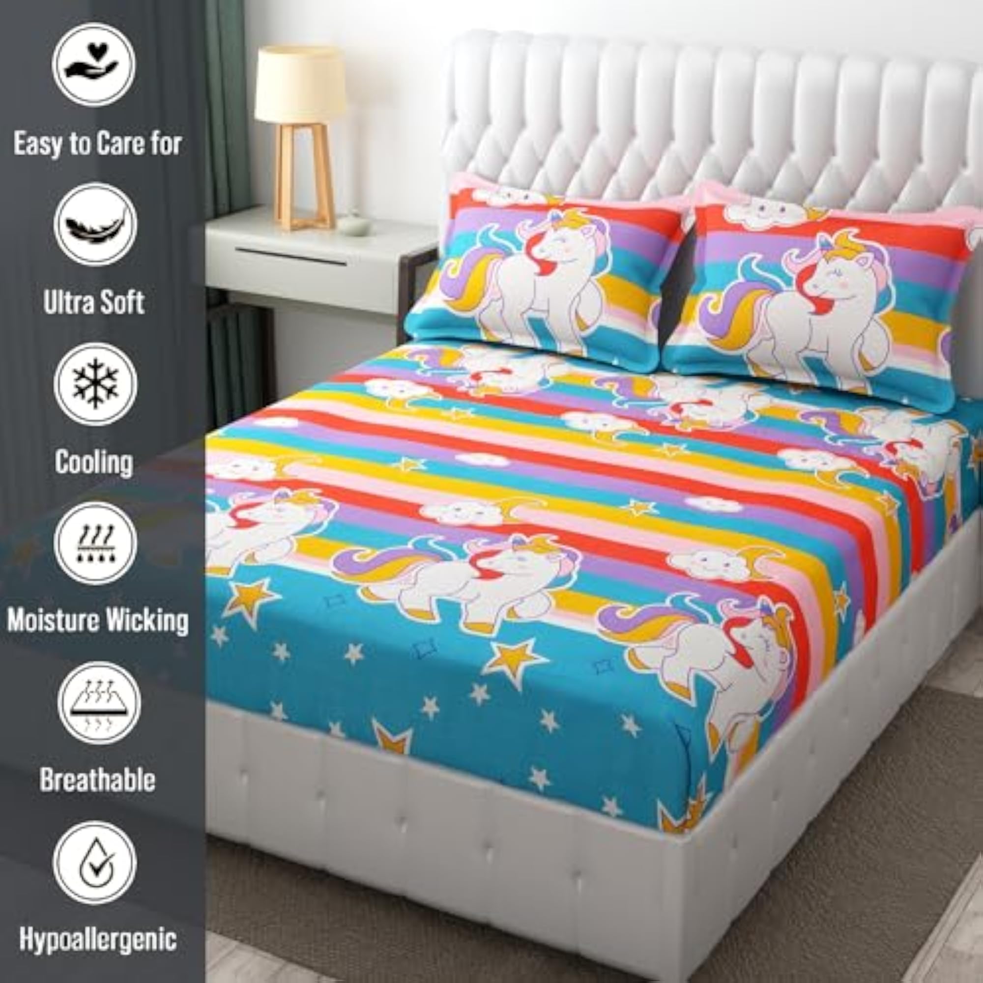 Kids Cartoon Printed King Size Bedsheet with 2 Pillow Covers