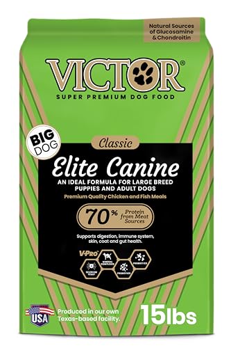 Image of VICTOR Elite Canine Large Breed Dry Dog Food - Chicken & Fish Meal, 15 lb | Super Premium Dog Food, 25% Protein, 14% Fat, Gluten Free, For Puppies and Large Breed Dogs, Hip & Joint Support, Made in USA