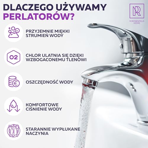 Aerator wody do kranu M24 z chromowanego mosiądzu – napowietrzacz z filtrem zapobiegającym powstawaniu kamienia – oszczędzaj do 5% wody i energii – przepływ wody 5 l/min