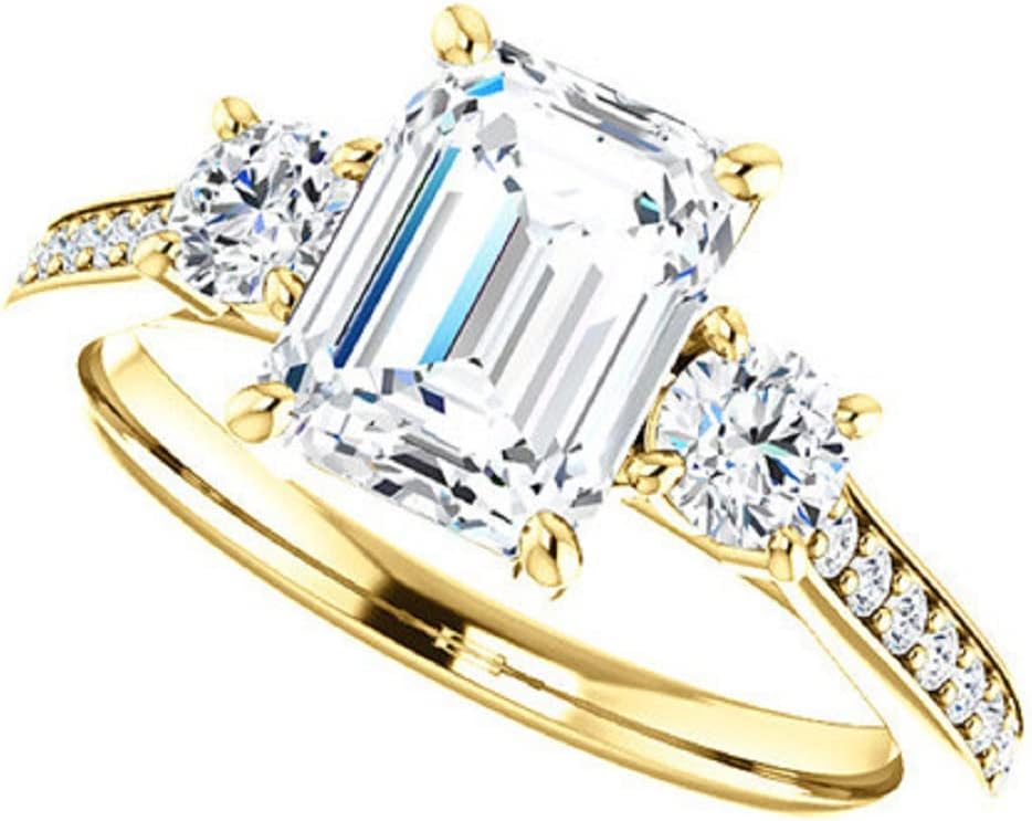 925 Silver, 10K/14K/18K Solid Gold Moissanite Ring, 3 CT Emerald Cut Handmade Solitaire Engagement Ring Wedding Ring for Women, Anniversary Propose Gifts Her, VVS1 Colorless (14K Solid Yellow Gold)