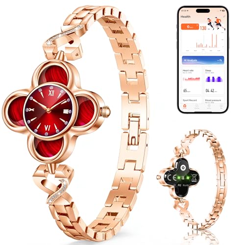 GLPYR Gold Watches for Women, Luxury Casual Fashion Women's Wrist Watches with Smart Notifications, 24/7 Blood Pressure/Sleep/Heart Rate/Sport Monitor, IP68 Waterproof Women Smart Watch with Free APP