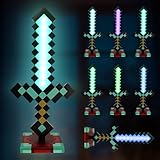Craft - Espada de diamante de 7 colores, sable de luz recargable para niños, espada de juego minero con base extraíble, 2 en 1, luces LED para niños, regalos, cosplay, habitación y decoración de