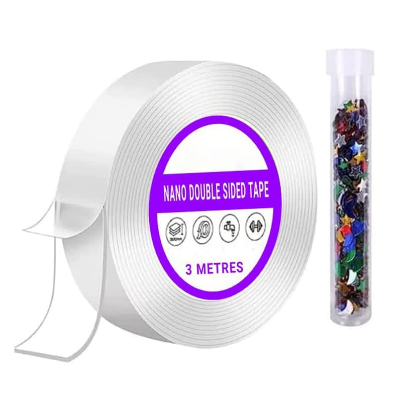 Nano Tape with Glitter Flakes Stars Straw for Balloon Double Sided Ivy Grip Tape for Walls Washable Reusable Strong Sticky Strips Multicolour Moon & Heart Art and Craft DIY kit