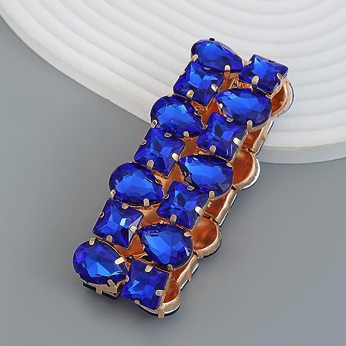 Xerling Wedding Brides Crystal Bracelets Wide Layered Bangle Stretch Bracelets Geometric Rhinestone Elastic Hand Jewelry for Women4