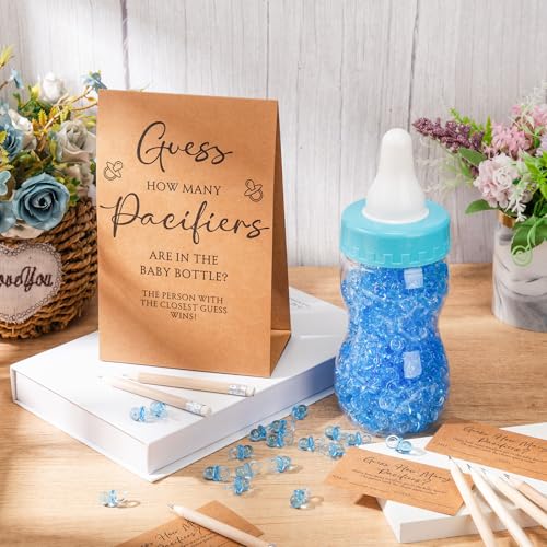 Image of Roowest 512 Pcs Baby Shower Games Guess How Many Pacifiers Sign 100 Small Guessing Games 10 HB Pencils 750ml Milk Bottle 400 Acrylic Pacifiers Decoration for Guest Gender Reveal
