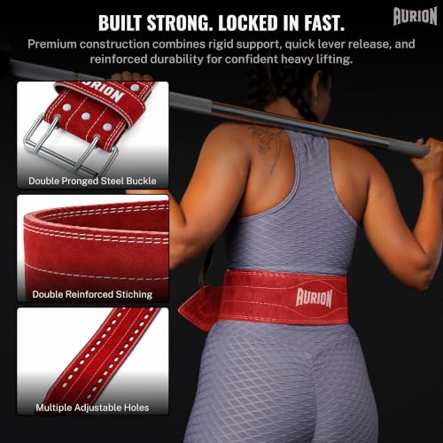 Image of Aurion 6mm Suede Leather Gym Belt for Weight Lifting & Powerlifting | Deadlift & Squat Belt with Stainless Steel Double-Prong Buckle | S-M (26″-36″) Men & Women