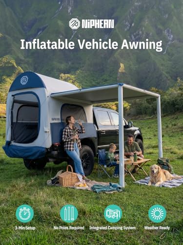 Niphean Inflatable Truck Bed Tent with Zipper-Connect Car Awning - Image 2