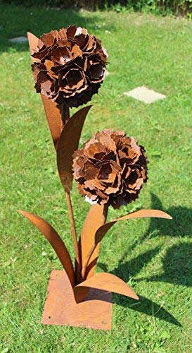 Bornhöft Pusteblume aus Edelrost | Deko-Blume aus Metall für den Garten | H 120cm | 2 Blüten (Groß 2 Blüten)