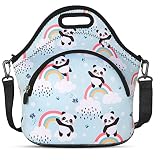 Violet Mist Panda Neoprene Lunch Bag for Women Thermal Insulated Soft Lunch bag with Extra Pocket De