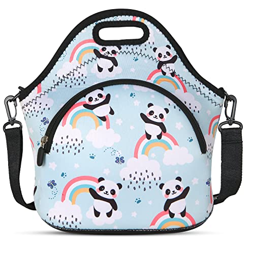 Violet Mist Panda Neoprene Lunch Bag For Women Thermal Insulated Soft Lunch Bag With Extra Pocket Detachable Adjustable Shoulder Lunchbox Handbags Women Men Christmas Gift #TOP15