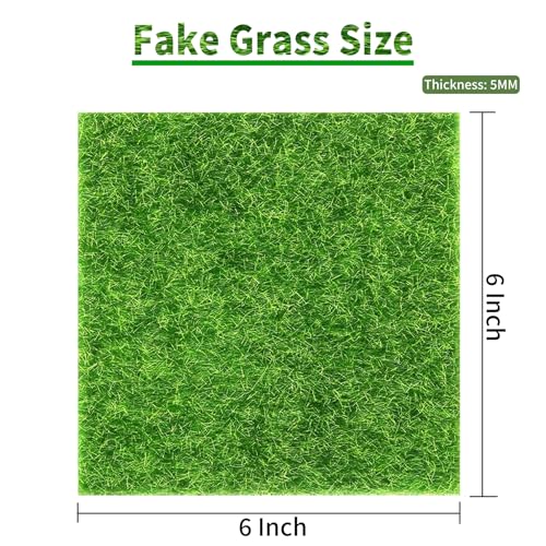 KAEZDD 4 Packs 6 X 6 Inch Fake Grass Decor for Crafts, Artificial Grass for Dollhouse Miniature Ornament Projects, Model Turf Grass for DIY Fairy Garden Accessories and Decor Kit